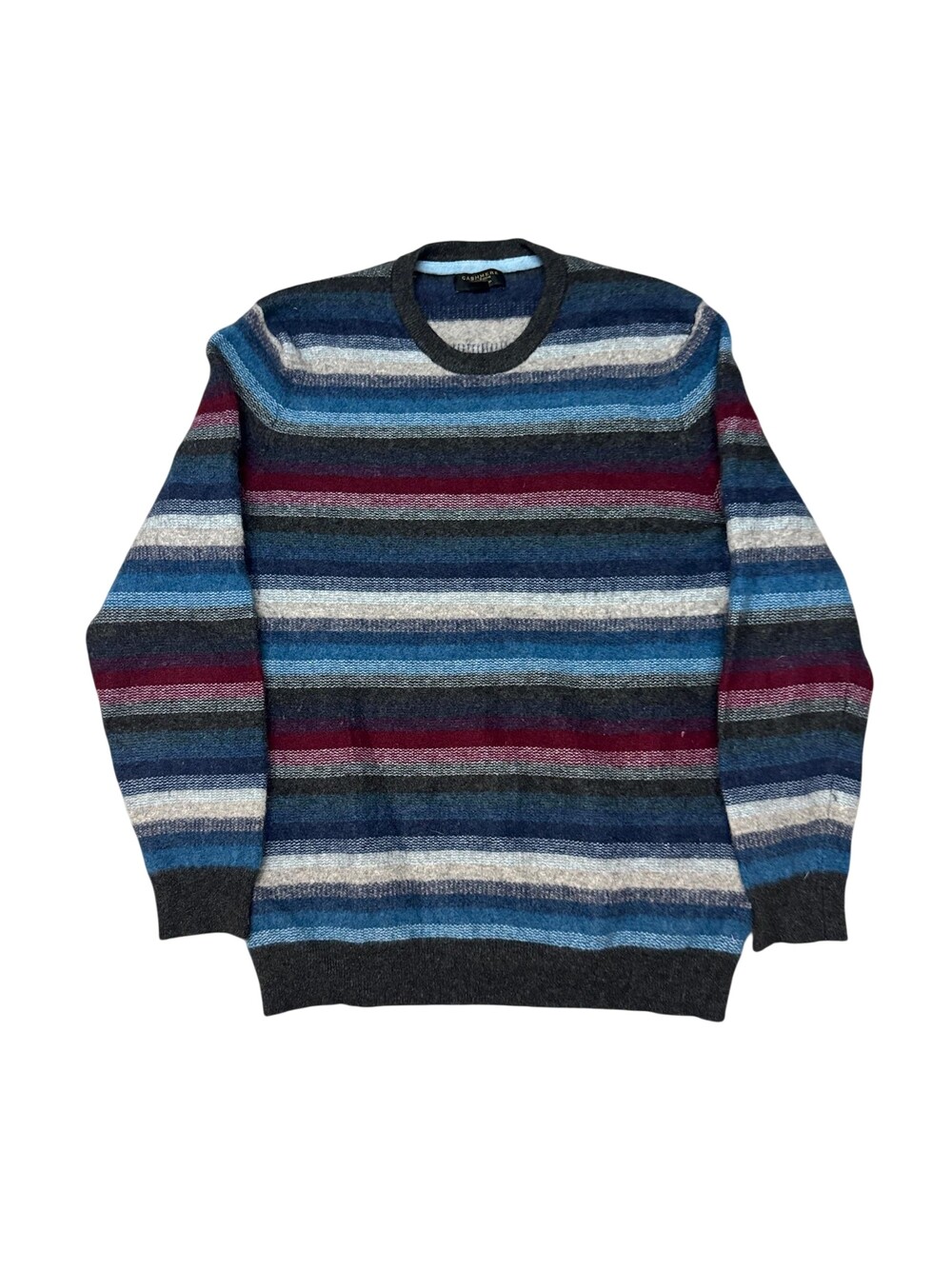 Club Room Sweater Mens XL Blue Stripe 100% Cashmere Crew Neck Knit Pullover